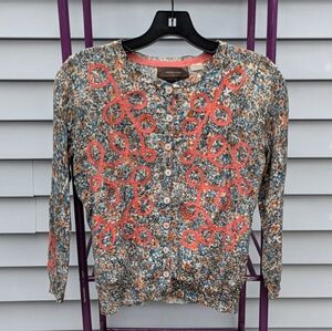 Anthropologie coral ribbon cardigan